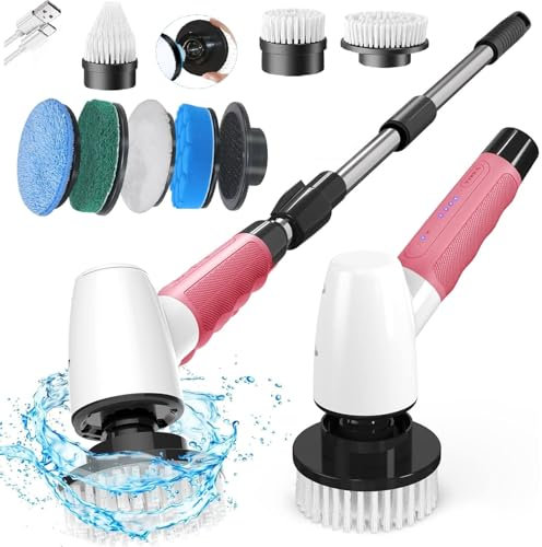 Cordless Electric Spin Scrubber,Cleaning Brush Scrubber for Home,400RPM/Mins,90Mins Work Time,8 Replaceable Brush Heads,3 Adjustable Size,2 Adjustable Speeds for Bathroom Shower Bathtub Glass Car