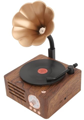 Altavoz Estéreo con Tocadiscos Vintage con Bocina de Cobre, Gramófono Retro 5,0 Radio FM para Centro Comercial de Oficina en Casa