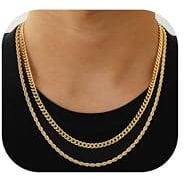 Aretas Gold Chain Necklace for Men, Layered Stainless Steel Rope Link Cuban Chain Set Mens Accessories Necklaces Jewelry Gifts Male Him Collar Cadena Hombres 20/22 Inches
