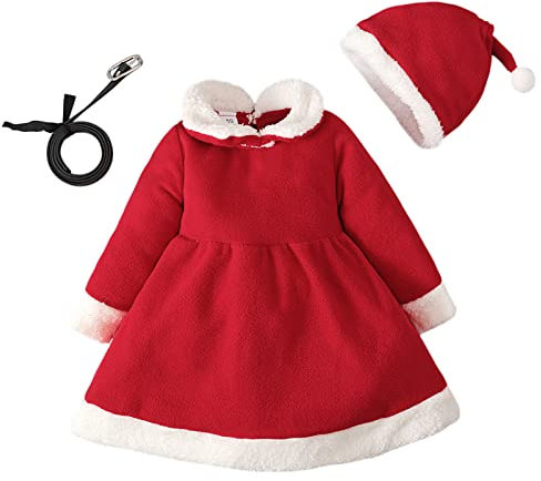 Disfraz de Navidad para Bebé con Capucha de Punto Cálido, Santa Prendas, Traje de Nieve, Overoles Infantil para Niños y Niñas, Ropa de Abrigo de Invierno (Rojo, 18-24 Meses)
