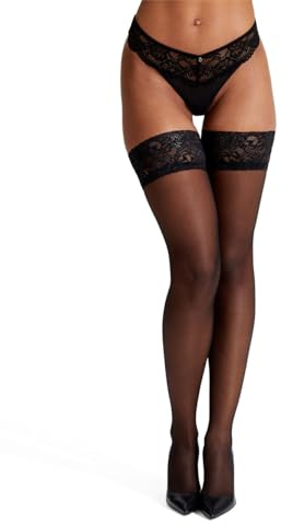 Ann Summers Lace Top Glossy Hold Ups Nude/White