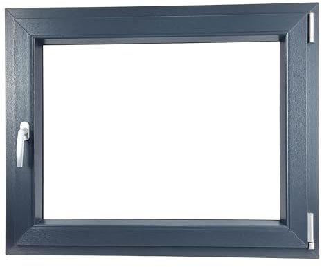ALUCON Kellerfenster 800x500 mm – Fenster 80x50 cm – Kunststofffenster Innen Anthrazit/Außen Anthrazit – Flügelfenster DIN Rechts