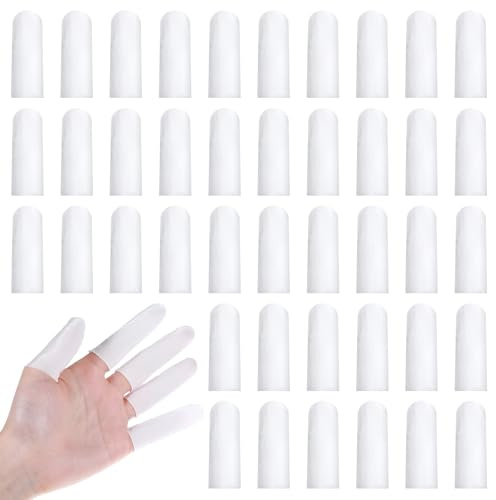 100 Stück Fingerlinge Baumwolle Verband Cotton Fingerschutz Baumwolle Einstellbare Fingerlinge Fingerkappen Abdeckung Finger Cot Fingerschutz Stricken Elastische Daumenbandagen(Weiß)