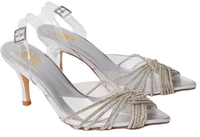 Dorothy Perkins Brooke Crystal Vinyl Sling Back Court Shoes, 7, Silver