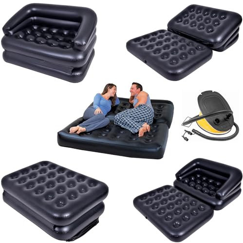 Crystals Inflatable Sofa Bed, Double Blow-Up Air Couch with Safety Valves, Folding Design, Soft & Durable for Camping, Outdoor/Indoor Use, Spacious 198x138x62cm (BLOW-UP SOFA WITH FOOT PUMP)