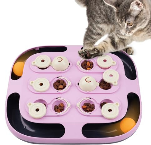 LACCEN Cat Puzzle Toy, 2 in 1 Interactive Cat Toys with Track Ball, Mental Stimulation Puzzle Games Food Dispenser Physical Exercise Slow Feeder Enrichment Toys for Bored Indoor Adult Kitten Cats