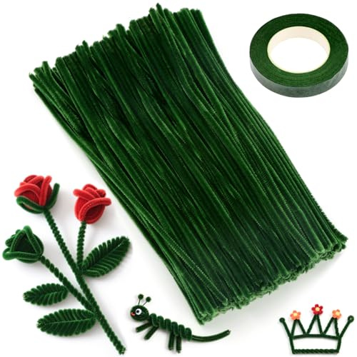 XRXYMQ Pfeifenreiniger 200 Stück 30 cm Dunkelgrün Chenilledraht DIY Set | Pfeifenputzer 30 cm, dunkelgrün, flexibel und formbar, ideal für DIY Basteln Blumen Dekoration und kreative Handwerksprojekte