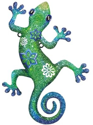 Metall Gecko Wanddekoration Eidechse Statue Kunst-Ornament Outdoor Gartenzaun Gecko Ornament Gartenfigur Gecko Wandskulptur Eidechsen Tier Dekofigur Wandkunst für Garten Terrasse Balkon Veranda (Grün)