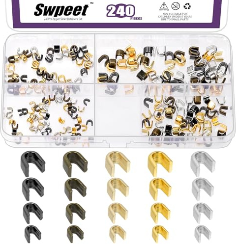 Swpeet 240pcs 4 Größen #3#5#8#10 Mehrfarbige Reißverschluss Schiebehalter Sortiment Kit, U-Form Top Stopper Top Stop U-Clip Ersatz Reißverschluss Schiebehalter Zubehör für Kleidung Handtaschen