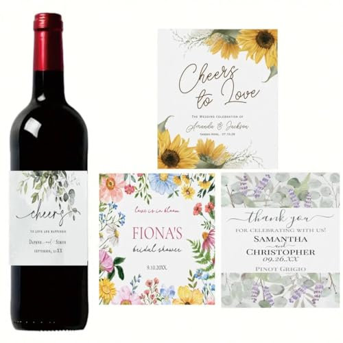 Etiquetas personalizadas for botellas de vino de boda, pegatinas editables for vino, decoración for fiesta de cumpleaños de compromiso (20 unidades)