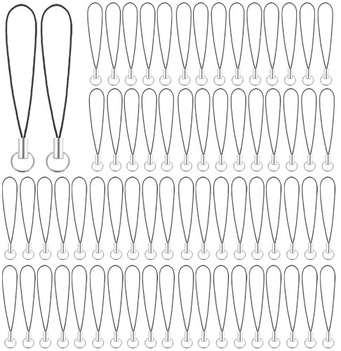 Hpmjz 200Pcs Cell Phone Split Ring Strap Lanyard Phone Ring Strap Detachable Phones Charm Cords DIY Lanyard Decorations for Hanging Charms USB Flash Drive MP3 Drive Keychain - Black