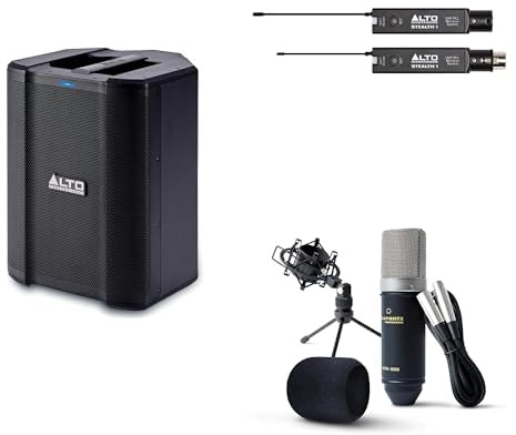 ALTO Busker 200W Portable PA Speaker System Bundle with XLR Microphone and XLR Transmitter and Receiver for Live Performance, Events, Karaoke, Presentations