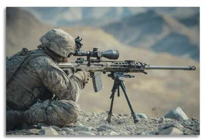 DLJGDS Realistisches Militär-Poster, Soldat in Camouflage, zielendes Präzisionsgewehr, ideal für Enthusiasten, dekorative Malerei, Leinwand, Wandposter und moderne Familienschlafzimmer-Dekoration, 60