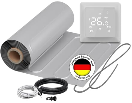 Elektrische Fußbodenheizung: Zweiader-ALU-Heizmatte WARMON ALU 150 W/m² inkl. Thermostat mit Bodensensor, Thermostat:WLAN Weiß, Mattengröße:6 m²