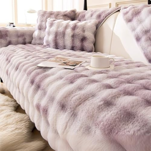 Kaninchen Plüsch Sofa Überzug, Sofabezug Ecksofa L Form 1/2/3/4 Sitzer, Sofadecken für Sitzfläche, Couch Wurfdecke Sofaschutz Sofaüberwurfe Sofaschoner Rutschfest Hund Katze, Lila A, 90*210cm