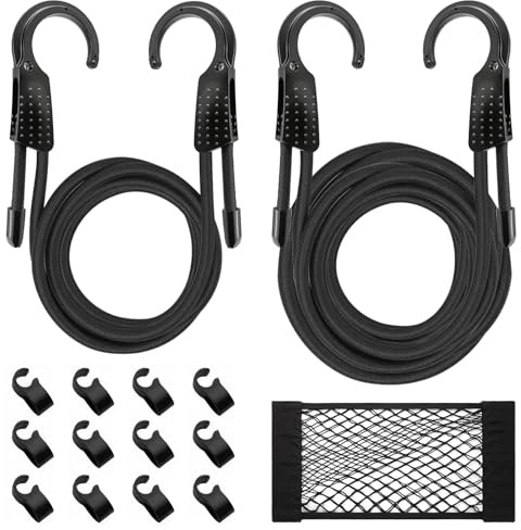 2 Pcs GZLCEU Tendeurs Elastique avec Crochets, 1.5/3M Sandow avec Crochet pour Voile Dombrage,Jardin,Vélo,Bâche,Corde à Linge avec Boucle Coupe Vent et Poche en Filet Fermeture