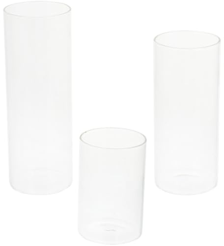 ERINGOGO 3 Stück Teiliges Glas Kerzenhalter Windschutz Zylinder Kerzenglas Transparent für Stabkerzen Wohnraum Hochzeit Party Tischdeko