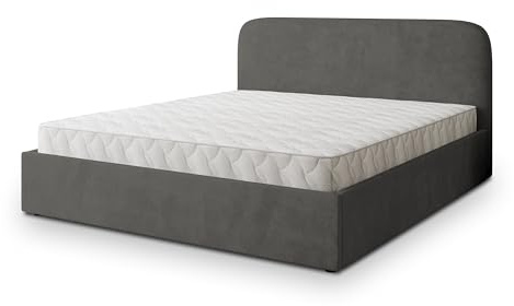 Masseno Polsterbett RENIVE K 200x200 cm, Doppelbett, Bettkasten, Stauraum, Lattenrost Und Kopfteil - Grau, Kronos 15