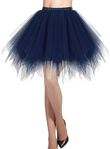DRESSTELLS Karneval Kostüm Tüllrock Tütü Rock Fasching Cosplay Blau Röcke Kurz 80er Party Unterrock Ballett Tanzkleid Petticoat Navy XL