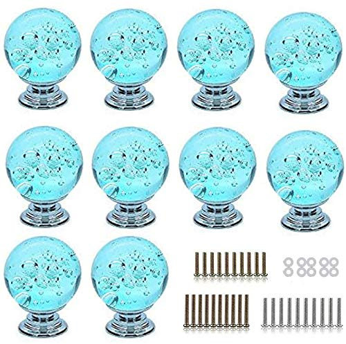 FBSHOP(TM) 10 Stück Aqua Blau Süße Bubbles Ball Crystal Glas Knopf Deko Türknauf Möbelknauf Pull Griff für Möbel Schublade Schrank Kommode Kleiderschrank Tür Küche & Baby Kid 's Kinder Möbel Decor