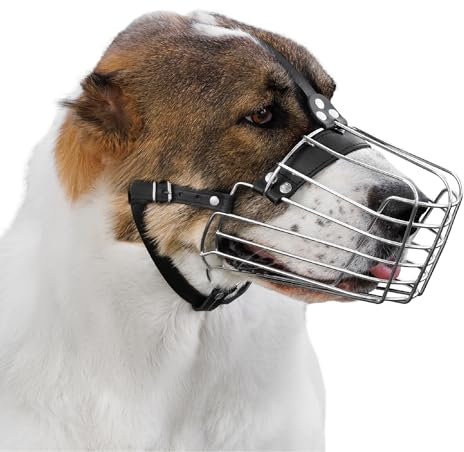 BRONZEDOG Drahtkorb Hund Maulkorb Metall Hund Maulkorb Leder verstellbar (Size 7: Alabai & Maremma)