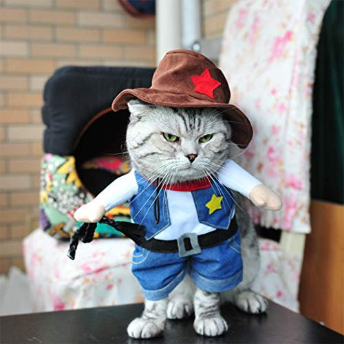 Hillento Cowboy Hundekostüm mit Hut, Cowboy Halloween Kostüme für Katze & Hund Cosplay, West Cowboy Uniform mit Hut