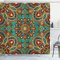 ABAKUHAUS Mandala Duschvorhang, orientalisch, Stoffliches Gewebe Badezimmerdekorationsset mit Haken, 175 x 220 cm, Teal Indigo Rubin