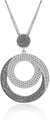PengJin Runde Anhänger Halskette für Frauen-2 Big Crystal Diamond Geometrische Kreise Anhänger Halsketten Lange Pullover Kette Modeschmuck
