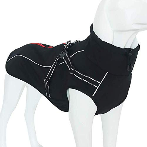 Hmpet Hundejacke Mit Geschirr, Winddichte Hundeweste Winter Warme Hundemantel Mit Reflexstreifen, Kaltes Wetter Hundebekleidung Bekleidung Für Mittel Große Hunde,Schwarz,L