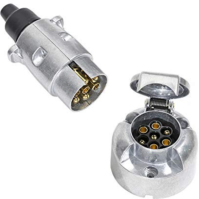 TAEUYYM Metallo Spina Rimorchio 7 Poli E Presa Rimorchio 7 Poli, 12V Spina E Presa Rimorchio 7 Poli Impermeabile Connettori Rimorchio, Spina Presa 7 Poli Per Rimorchio RV Camion (Lega Di Alluminio)