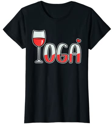 Damen Lustig Rotwein Yoga Meditation Namaste Spruch T-Shirt