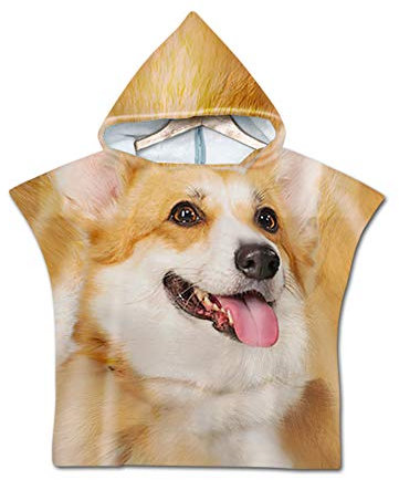Chickw1 Badeponcho mit Kapuze Kind Poncho Handtuch, Kinderhandtuch Strand Schwimmen Bad Kapuzenhandtuch Bademantel Zum Wechseln für Jungen Mädchen (60 * 80cm,Loyaler Hund)