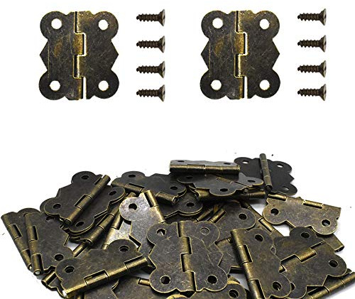 50Pcs Antique Bronze Mini Butterfly Hinges Retro Butt Hinges Home Furniture Cabinet Hardware Door Drawer Cupboard Hinge with 200 Pieces Replacement Hinge Screws (Butterfly Shaped)