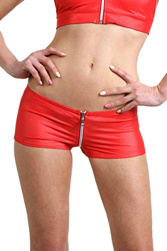 MISS NOIR Damen Kurze Hose Hotpants Sexy Mini-Shorts mit niedriger Taille und Reißverschluss vorne Clubwear (Rot (Red H05), L/XL)