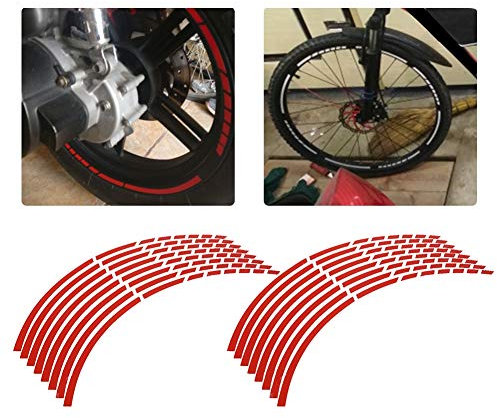 Streifenrandaufkleber 16 Stück Reflective Wheel Felgenstreifen Aufkleber Tape Bike Motorrad 16-18inch Reflective Wheel Strip Aufkleber Dekoration Zubehör(rot)