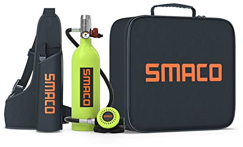 SMACO Bouteille de Plongée sous-Marine pour de Courtes Plongées, S400 1L Mini Cylindre de Plongée Soutenir la Respiration sous-Marine de 15-20 mins(Pas Plus de 30m) pour la Plongée Touristique, Vert