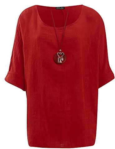 Love My Fashions® Women's Italian Lagenlook Tunic Top – Oversized Loose Fit 3/4 Sleeve Round Neck Casual & Comfortable UK Fashion Red