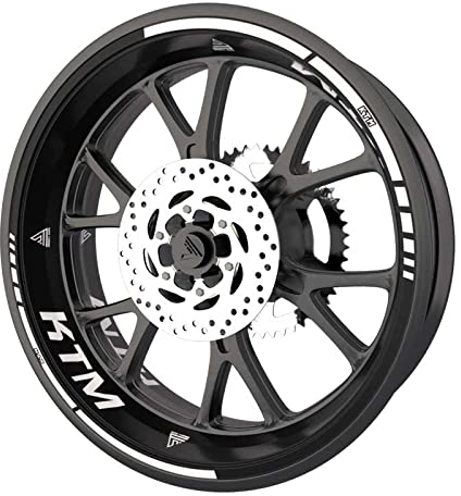Komplettes Set mit Felgenaufklebern für Motorrad, KTM, Premium-Qualität (10 Sticker x 2 Räder) (weiß)