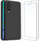 NEW'C Cover per Huawei P30 in silicone custodia ultra sottile nero e 2 × vetro temperato per Huawei P30, pellicola protettiva per schermo