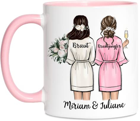 Kiddle-Design Brautjungfer Tasse Personalisiert mit Name Trauzeugin & Braut Frage & Danke-Geschenk für Freundinnen Brautjungfern & Brautparty Rosa