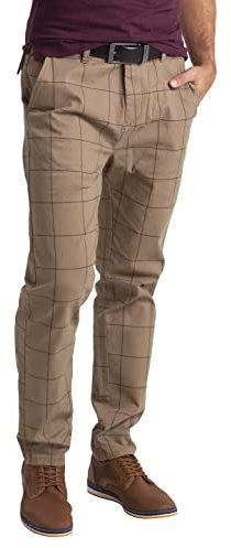 BlauerHafen Herren Formale Hose Karo-Muster Slim-fit Wrinkle-Resistant Flat-Front Retro Vintage Tailored Fit Smart Office Business Suit Chino Pant (Khaki, 34W / 32L)