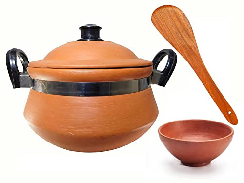 Mitti ki Handi/Biryani Handi/Curry Handi Set for Cooking Mitti Terracotta Clay Handi with Lid for Cooking on Gas (2 L) Daal Handi