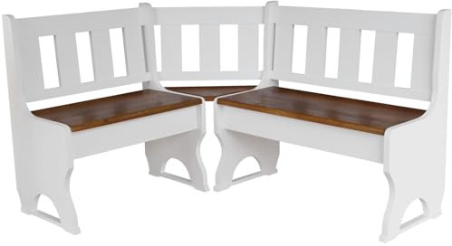 k koma Eckbank aus Kiefernholz im Landhausstil – Weiß mit Sitzfläche in Nussbaumoptik (100 x 140 cm)