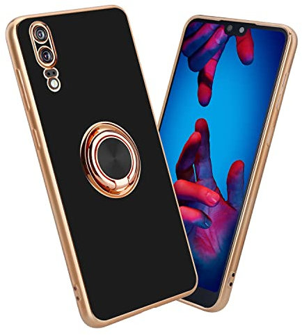 Cadorabo Hülle kompatibel mit Huawei P20 Schutzhülle TPU Silikon Case mit Ring Design mit Kameraschutz Slim Kratzfest Weiche Gummi mit Rundumschutz Case Hülle für Huawei P20 in Schwarz