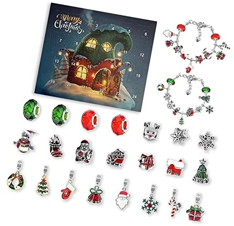 DIY 24 Tage Weihnachts-Countdown-Kalender-Armbänder-Set,DIY Halskette Weihnachten Geschenk,24 Tage Countdown Kalender Schmuckset,Adventskalender 2022 Frauen,DIY Armband Basteln