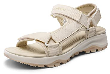 DREAM PAIRS Damen Sportsandalen Sandalen Damen mit Komfortsohle Profilsohle Mesh anpassbare Gurtbänder Farbvielfalt für Freizeit Alltag,Size 38,Beige,SDSA2320W-E