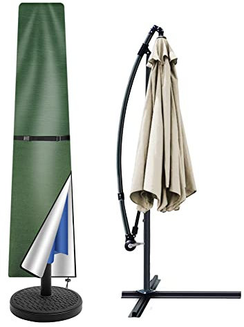 Teynewer Parasol Cover Waterproof, Straight Parasol Protective Covers with Telescopic Pole and Zipper Fit for 2 to 3 m Large Umbrella Patio Parasol Weatherproof UV-Anti Windproof, Green