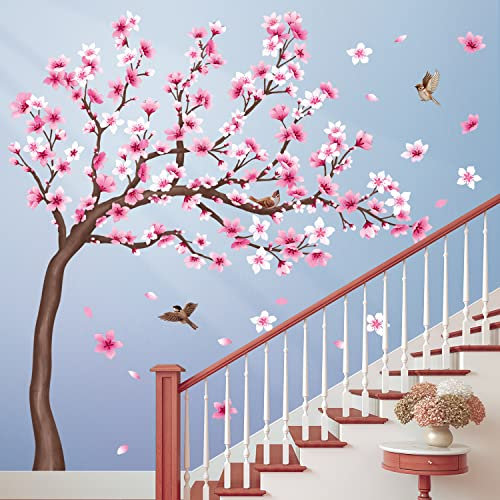 DECOWALL SG4-2306 Large Cherry Blossom Tree Wall Stickers Pink Flower Tree Branch Wall Decals Living Room Bedroom Nursery Home Decor (Tree H: 141cm)