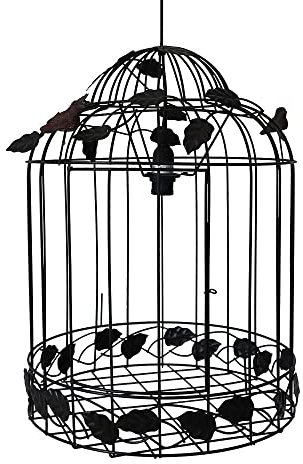 Hängelampe BIRDY schwarz braun Vogelkäfig Deckenlampe mit Blättern und Vögeln