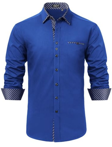 Enlision Mens Shirts Long Sleeve Formal Dress Shirt Regular Fit Business Casual Slim Shirts Royal Blue XL